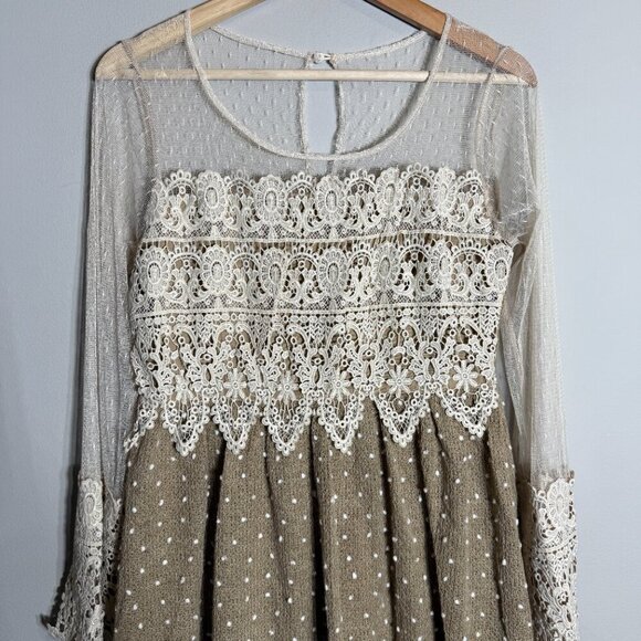 NWT Anthropologie Ryu Long Sleeve Sheer Lace Dress Women's Small Ivory Layered - Picture 5 of 14